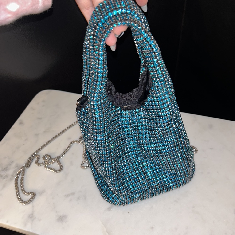 Aqua by Bloomingdale’s. Teal rhinestone bag